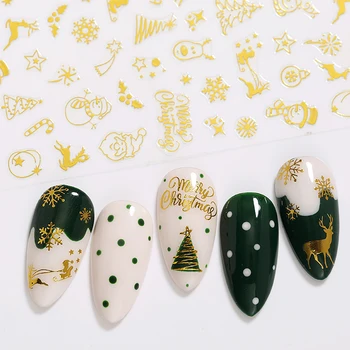 3D Nail Sticker Fulg de nea de Floare Geometrice Aurire Crăciun Bronzare Aur Unghii Decalcomanii Autocolante DIY Decor de Iarnă Sclipici