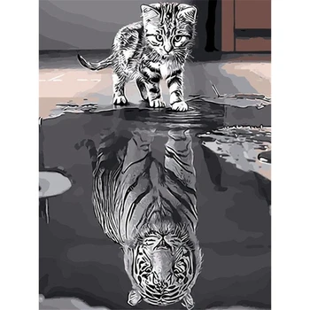 5D Diamant Pictura Pisica Tigru Full Diamant Rotund Pisica Brodate cu Diamante Mozaic Imagine Animal Stras