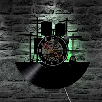 Set de tobe de Lumină LED disc de Vinil Ceas de Perete Trupa de Muzica Rock Drummer Instrument Muzical Modern, ceasuri de Perete LED Lampă de Agățat