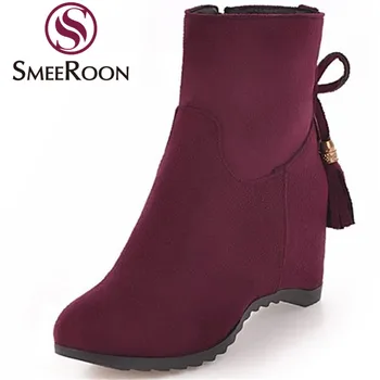 Smeeroon 2018 turma glezna cizme cu fermoar cald iarna cizme rotund toe înălțime confortabilă creșterea cizme campus pantofi de femeie