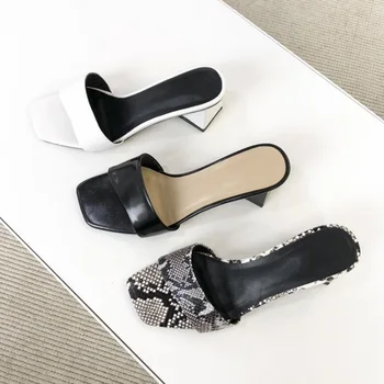 KemeKiss Piele Naturala Sandale Pentru Femei Sandale Toc Gros Din Piele De Sarpe De Moda Pantofi Ins Fierbinte De Vânzare Pantofi Papuci De Casă Dimensiune 34-39