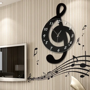 Notă de muzică în camera de zi, ceas de perete moda ceas de personalitate cuarț decor rustic tăcut arta ceas cu autocolante de perete