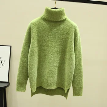Toamna iarna vrac 2019 nou high-gât imitație de blană de nurcă de catifea split furculita gros bază tricotate pulover pentru femei de acoperire