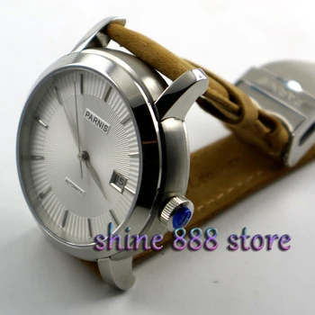 42mm Parnis Sticlă de Safir cadran Alb 21 jewels miyota Automatic mens Watch