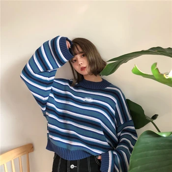 De sex feminin coreeană Harajuku Îmbrăcăminte Pentru Femei Vrac Sălbatice cu Dungi Student Pulover Pulovere pentru Femei Pulover Jumper