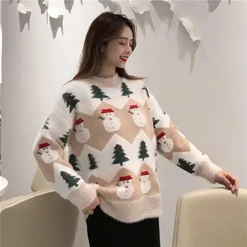 Femei De Moda Pulover De Crăciun 2020 Gros De Iarna De Cald Pulover Tricotaje O Gatului Maneca Lunga Om De Zăpadă Mohair Pufos Pulover Tricotate