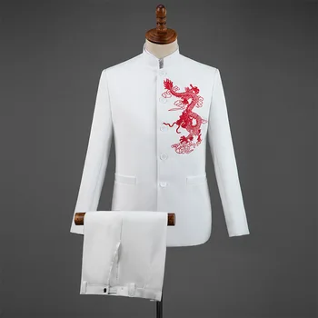Noul 2020 brodate dragon cor concurs găzduit un costum costum guler tineri de sex masculin de performanță
