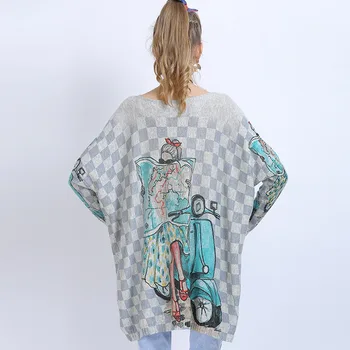 Primavara-Vara Pulovere Supradimensionate pentru Femei Îmbrăcăminte de Lână Imprimate pulover Pulover Femei Vrac Tricotaje Batwing Maneca Ropa Mujer