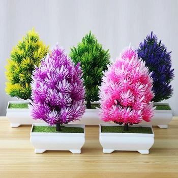 Grădină Artificial Pin Copac Bonsai Copac Mic De Plante În Ghiveci, Cu Flori De Plastic Ghiveci Ornamente Pentru Decor Acasă Hotel Decor