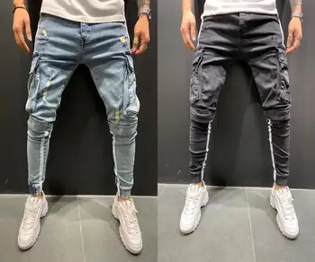 Mens Regular Fit Stretch-Fit Jeans Business Casual Clasic Stil de Moda Denim Pantaloni sex Masculin Negru Albastru Pantaloni
