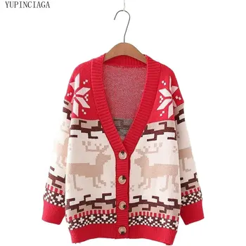 2020 Toamna Iarna Noi Femei Vrac Single-Breasted Abstract Cerb Pulover Cardigan Fete Tricot Jumpe Harajuku Pulover Jacquard