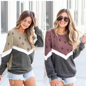 Toamna anului 2020 Nou tricou Femei Populare Echipajul Gât Maneca Lunga Star Print Împletit Sweatershirts