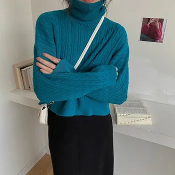 GIYU Leneș Maneca Lunga Pulover Femei Top Solid de Epocă broasca Testoasa-Gât Pulover Tricotate 2021 Primăvară de Moda Noua Bluza Feminin