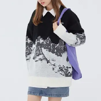 Toamna și iarna coreean noi despicare pulover, studenții de sex feminin purta Slouchy stil rotund gat Pulover