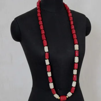 Dudo Magazin 13mm Natura Coral Margele Bijuterii Set Pentru Barbati Design Lung și Roșu și Alb Mix Color Nigerian Mirele Colier Set