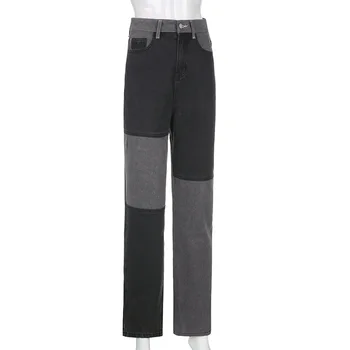 Weekeep Mozaic de Moda Cargo Blugi Femei cu Talie Înaltă Butoane Zbura Streetwear Pantaloni Drepte 90 Retro Punk Direct Pantaloni Denim