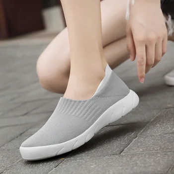 Femei De Tricotat Plat Pantofi Respirabil Slip On Mocasini 2019 Toamnă Negru Confortabil De Mers Pe Jos Pantofi Casual Apartamente Mocasin Încălțăminte
