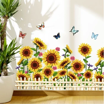 Floarea-soarelui Gard Autocolante de Perete de Artă Murală Camera de zi Dormitor Decorare Auto-adeziv Plinta Linie de Mobilier de Vinil Tapet