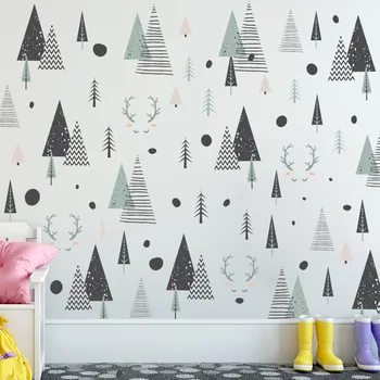 Nordică Pădure Geometrice Autocolante de Perete pentru Camera Copii Dormitoare Clasă Grădiniță Decorare DIY Acasă Postere Autocolante Murale din PVC