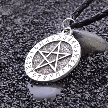 Mens De Argint Nordici Nordic Vikingii Stele Amuleta Din Piele Colier Bijuterii Cadou