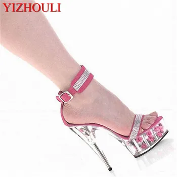Nobil diamond pachet faza de atac, sandale cu ispita Roz polul 15cm tocuri inalte pantofi pentru femei