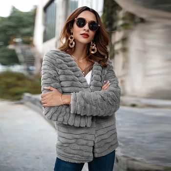 Femei de iarnă 2018 sacou de culoare solidă arata blana de iepure cardigan de blană, plus-size termică strat de moda PC011