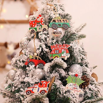 3pcs Masina de Crăciun Pandantive din Lemn Xmas Copac Agățat Ornamente DIY din Lemn de Meșteșuguri pentru Copii, Pom de Crăciun Pandantiv Decor de Anul Nou