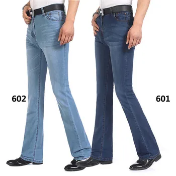Blugi barbati 2020 Primăvara și Toamna Noi Modis blugi talie mijlocie Stretch pantaloni Flare Bărbați Micro-pantaloni Slim blugi Albastru Dimensiune 26-40