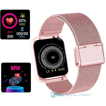 Lesfit Roz Ceas Inteligent Femei Bărbați Smartwatch Pentru Android IOS Bluetooth, Curea din Otel Smart-watch ceas Electronic de Fitness Tracker