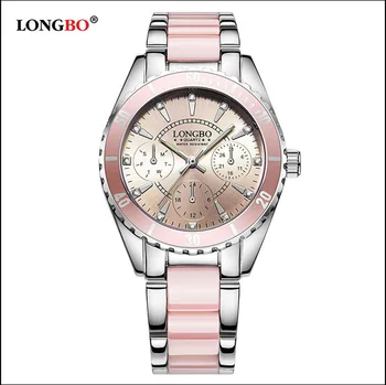Longbo 80303 fierbinte de vânzare de femei ceas fals trei ochi ceramice bandă de oțel ceas rezistent la apa luminos femei Cuarț Ceas