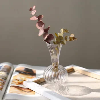 Nordic Retro Vaza De Sticla Cu Flori Transparent Maro Galben Simplu Desktop Art Decor Floare Hidroponice Decor Acasă