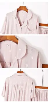 Casă de vară Haine Femei Bumbac Imprimat Pijama Maneci Scurte pantaloni Scurți Set de Două Piese Alb Roz Culori Pijamas pentru Femei