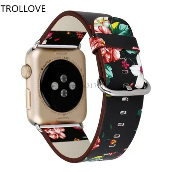 Ceas Bandă de piele pentru Apple Watch 38mm 42mm 44mm Seria 1 2 3 4 5 Curea de Flori Printuri Florale Ceas de mână Brățară