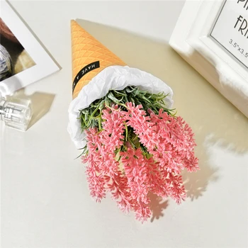 Mătase artificială Trandafir Rosu/Plastic Fals Flori de Lavanda Mini Bonsai Set pentru Nunta Mâinile Exploatație Buchet Acasă Decoratiuni de Gradina