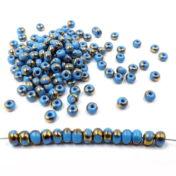 Hot~ 2016 Nou 6/0 cehă Rund de Sticlă Margele de Semințe Rocailles DIY Moda Bijuterii Face 200pcs (3.7-4.3 mm) .Cer albastru Aurit #43-35k