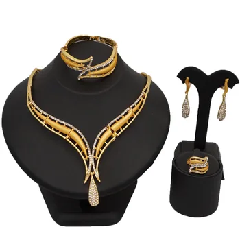 African seturi de bijuterii din aur en-gros preț africane amendă mare set de bijuterii colier de femei Stras