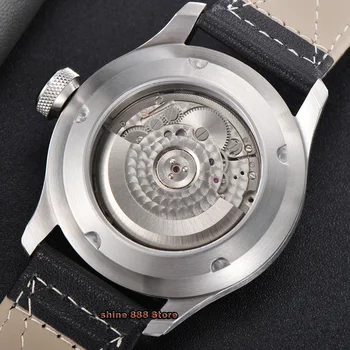 De lux 46mm parnis Cadran Negru Data din piele ST 2555 automatic mens watch