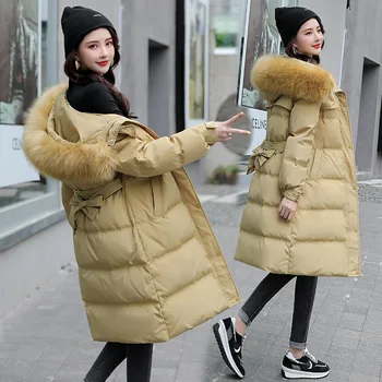 Femei Stil coreean Lungi Guler de Blană plus Size Slim-Betelie Bumbac-Sacou Captusit pentru Toamna și Iarna 2020