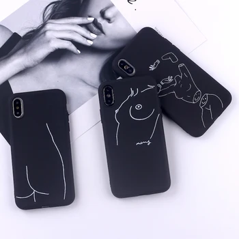 Sexy negru de Artă a Crescut Iubitor Harajuku Estetica Silicon Moale Bomboane Caz de Telefon Coque Pentru iPhone 11 Pro 6 8 8Plus X XS Max 7 7Plus