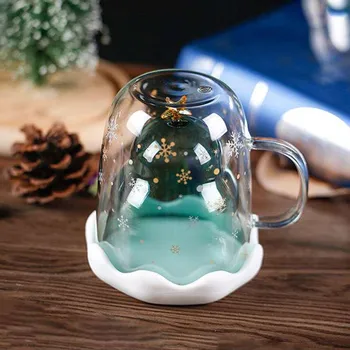 300ml de Crăciun Rezistente la Căldură Perete Dublu Ceai, Cafea, Ceașcă de Sticlă Cana Drinkware Cadou de Crăciun de Vacanță Articole de uz Casnic