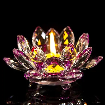 Nedefinit Nedefinit 7 Culori Sticla Cristal Floare de Lotus Suport Lumanare Suport de Lumină Ceai Budist, Sfeșnicul de Partid