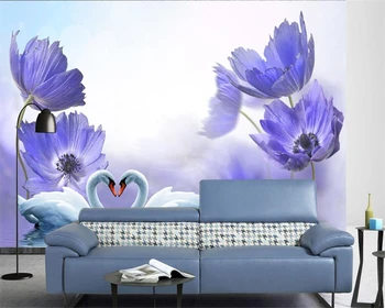 Beibehang decorațiuni murale vis albastru floare lacul lebedelor 3d perete living, dormitor, TV, canapea de fundal murale 3d tapet