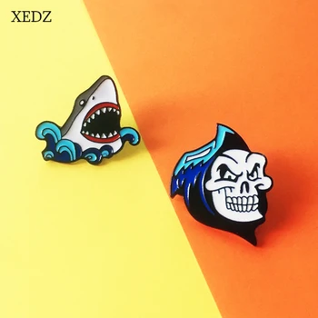 XEDZ Nou rechin albastru cape craniu brosa personalitate de moda de groază creatură fantoma de animale de mare insigna costum de bijuterii pandantiv cadou
