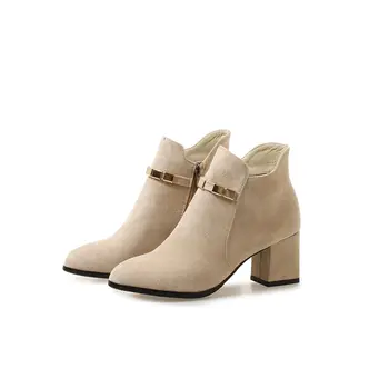 Smeeroon toamna iarna cizme zip pentru femei cizme pentru femei de metal decor a subliniat deget de la picior toc glezna cizme pentru femei pantofi de partid