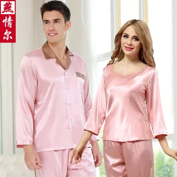 Adult cu mâneci Lungi Pijamale Cupluri de Mătase Sleepwear 2 buc Costum Subțire Nouă de Mătase Sexy Plus Dimensiune Bărbați și Femei de Agrement Homewear D-2159