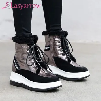Lasyarrow Piele naturala Cizme Femei de Iarna de Pluș Cald Glezna Cizme Pentru Femei Nou 2021 Platforma Femeie Wedge Sneakers