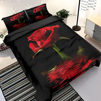 3D Red rose set de lenjerie de Pat de flori Carpetă Acopere Set de Pat Twin regina king size, big rose lenjerie de pat textile de casa