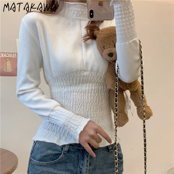MATAKAWA Jumătate-Guler înalt Bottom Top Interioară a femeii Pulover 2021 Nou cu mâneci Lungi Slim Talie Pulovere