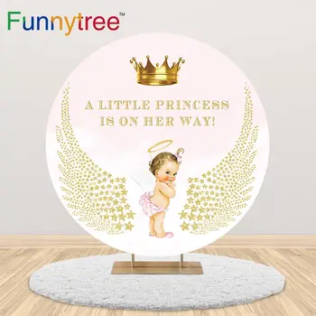 Funnytree Rotund Fondul Copil De Dus Coroana De Aur Aripi De Înger Mica Printesa Fată Botezul Fundal Mini Capac De Masă Decor Petrecere