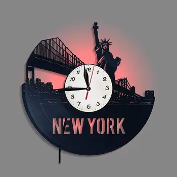 CD disc de Vinil Ceas de Perete New York City Tema LED DIY Detașabil Arta Ceas de Ceas Negru Duvar Saati Acasă Decorative de Cameră Decor
